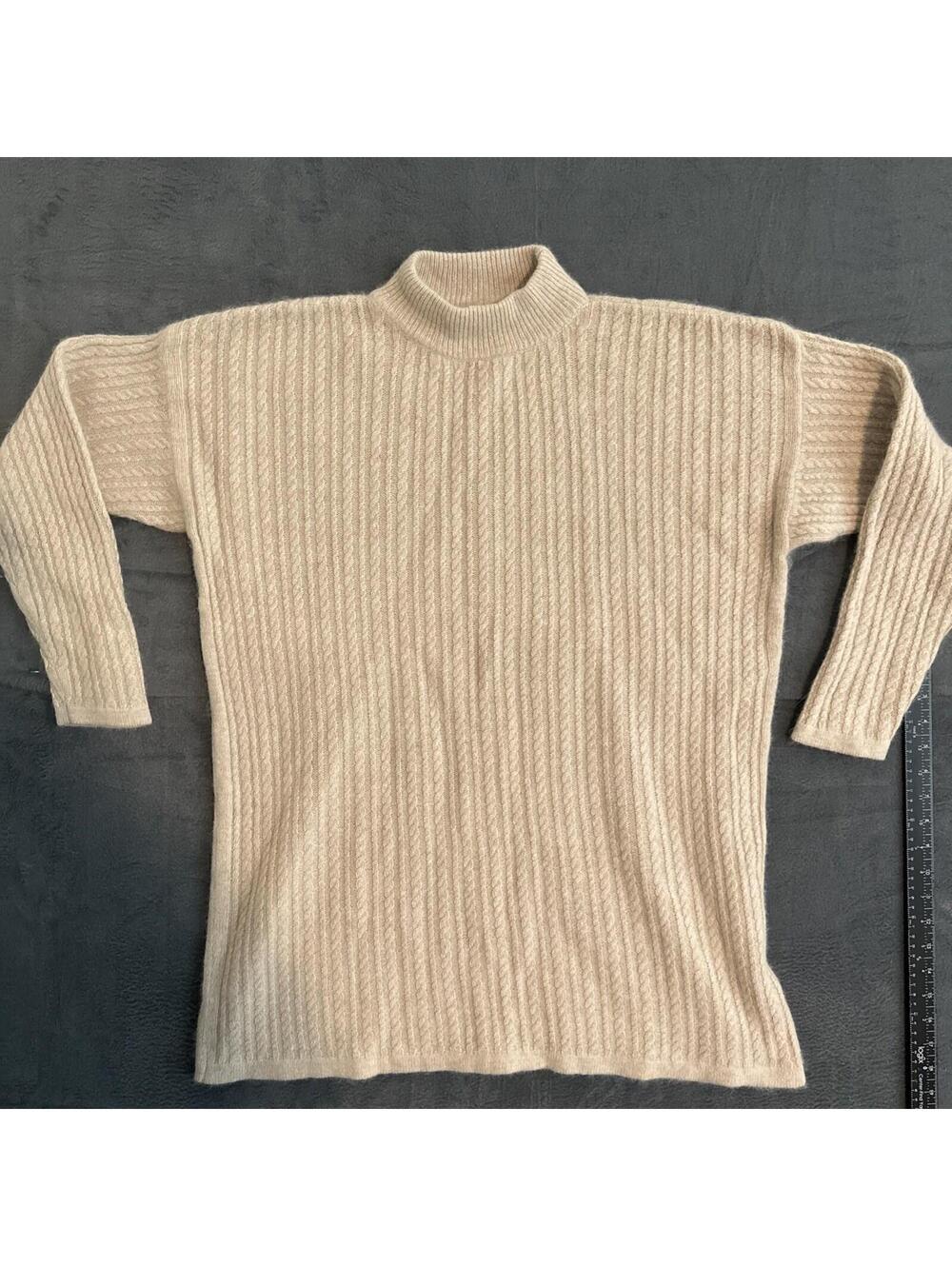 Lambswool Angora Cable Knit Sweater Dress Beige Womens Small Oversized Vintage